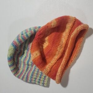 HANDMADE Pink Blue Green and Orange Green Knit Beanie Bundle